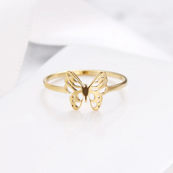 DOTIFI Women's Luxury Cutout Exquisite Butterfly Ring Gold Color 316L Stainless Steel Fashion Jewelry Party Gift