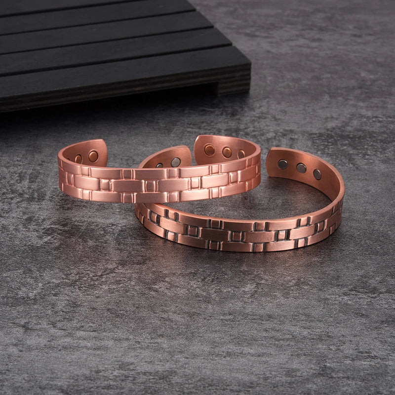Vinterly Pure Copper Bracelets Men Magnetic Arthritis Relief Adjustable Magnets Cuff Banglse Health Energy Jewelry Women Men