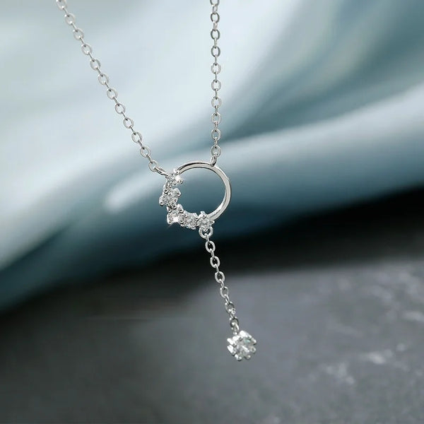 Simple Silver Plated Necklace Zircon Tassel Pendant Women's Necklace Wedding Collar Jewelry Short Collarbone Necklace