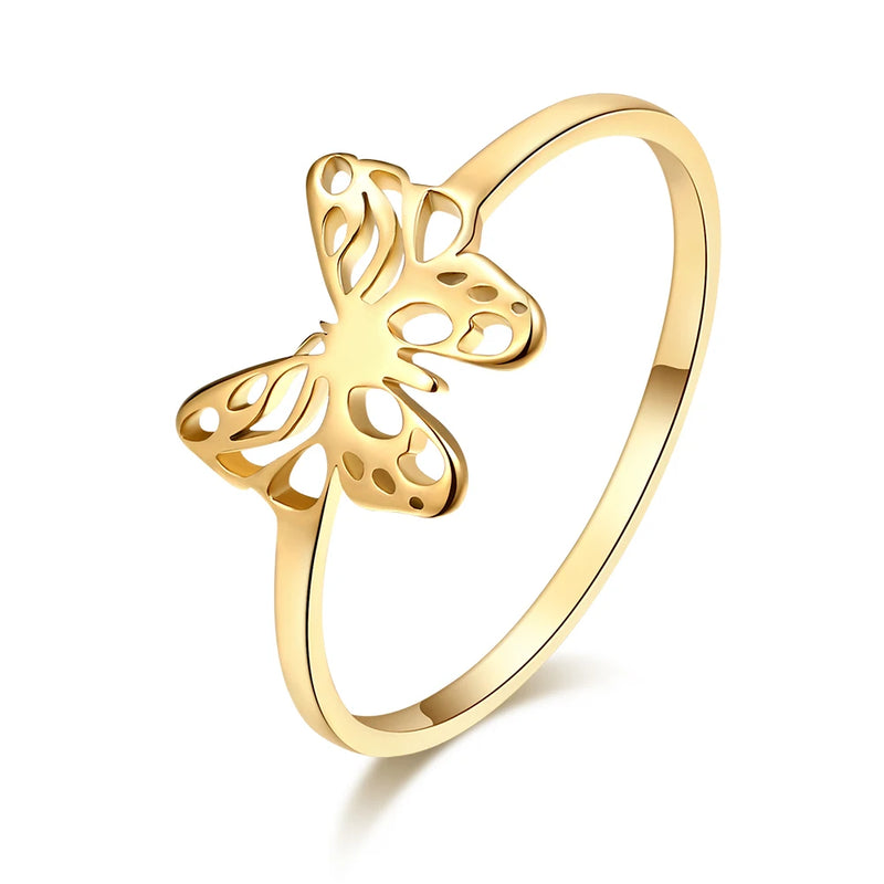 DOTIFI Women's Luxury Cutout Exquisite Butterfly Ring Gold Color 316L Stainless Steel Fashion Jewelry Party Gift