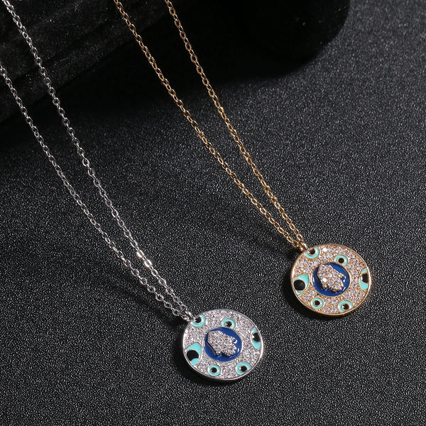 2022 New Original Design Special Women's Fashion Round Pendant Necklace Hamsa Hand Design Necklace Jewelry Accessory Gift