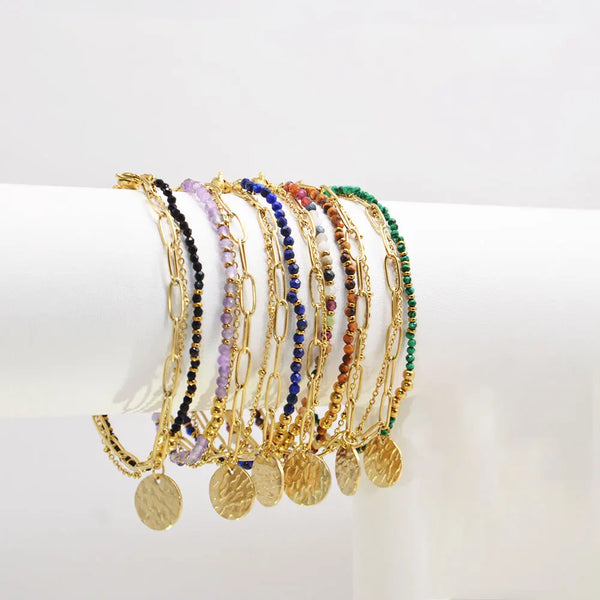 Bohemian Natural Stone Layered Bracelet for Women Gold Plated Stainless Steel Chain Bracelet Men Ladies Fashion jewelry Gifts