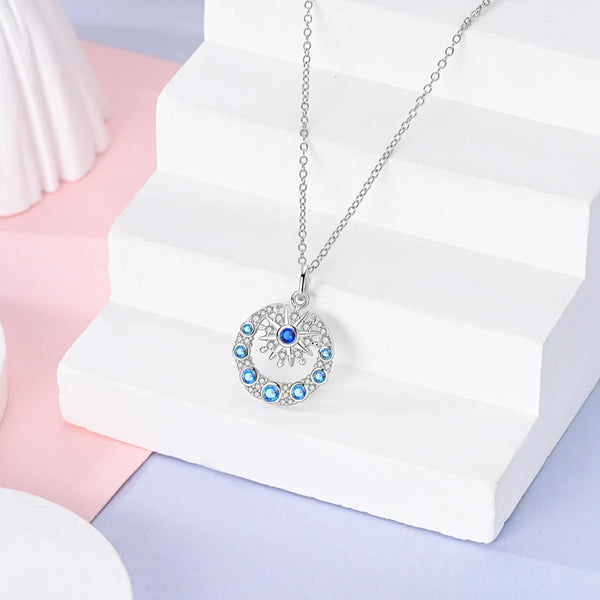 Special 925 Sterling Silver Blue Starry Moon Starry Sky Necklace For Women's Wedding Anniversary Fashion Jewelry Gift