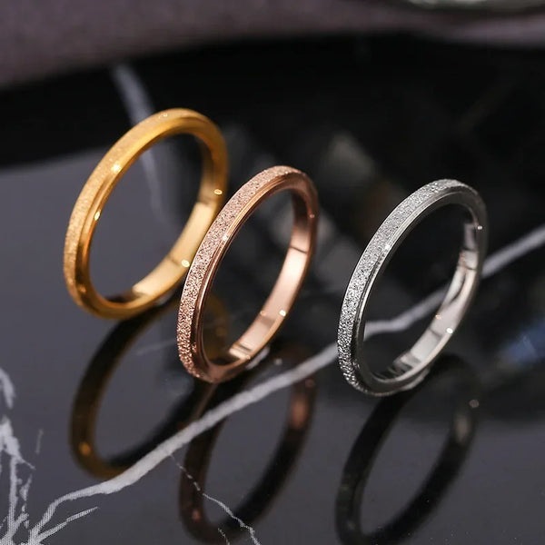High Quality Titanium Steel Rings Fashion Simple Scrub Sandblast Steel Women's Rings 2mm Width Finger Gift Jewelry Wholesale